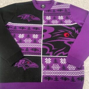 Baltimore Ravens NFL Purple and Black Crewneck Christmas Sweater-Large